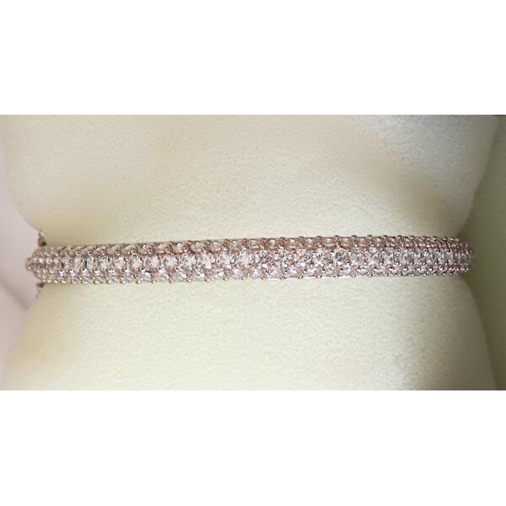 NIB Epiphany Diamonique Platinum Clad Sterling Silver Bangle Bracelet 925 QVC